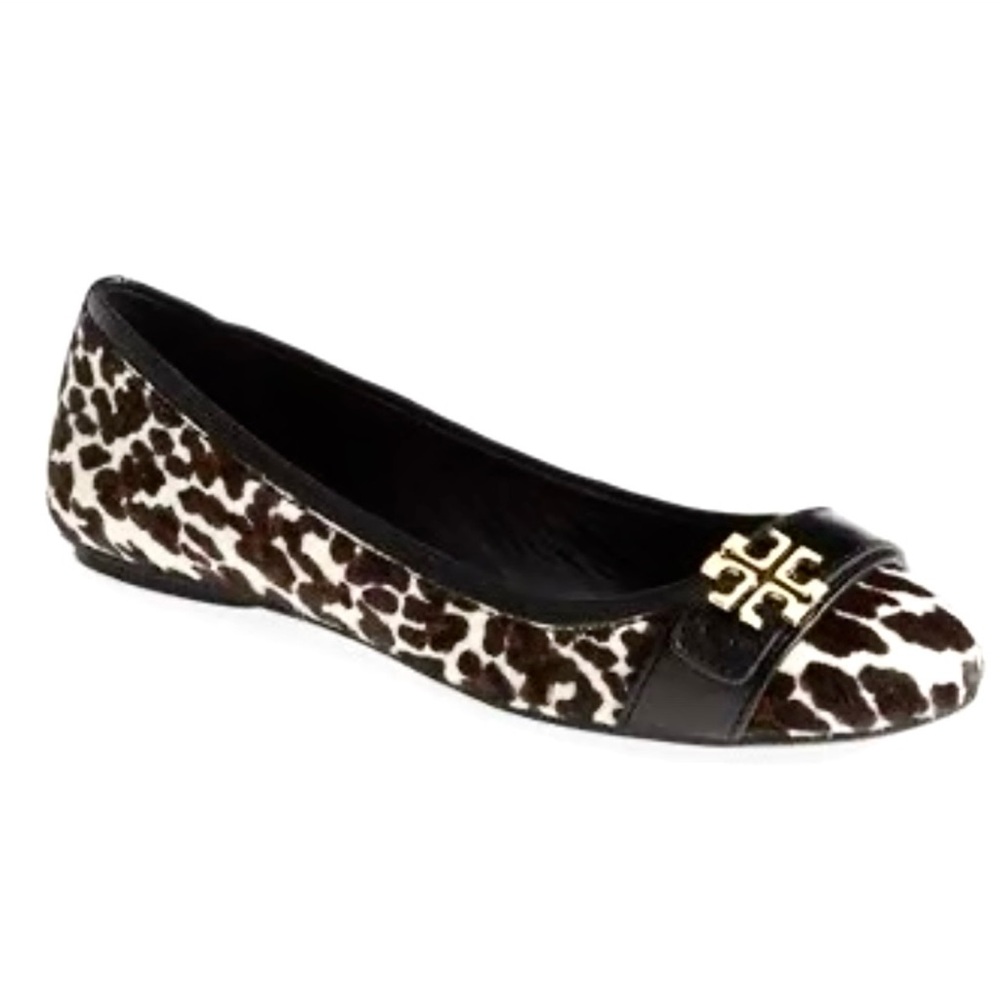 Tory Burch Eloise Leopard Print Calf Hair Leather Ballet Flats Size 9